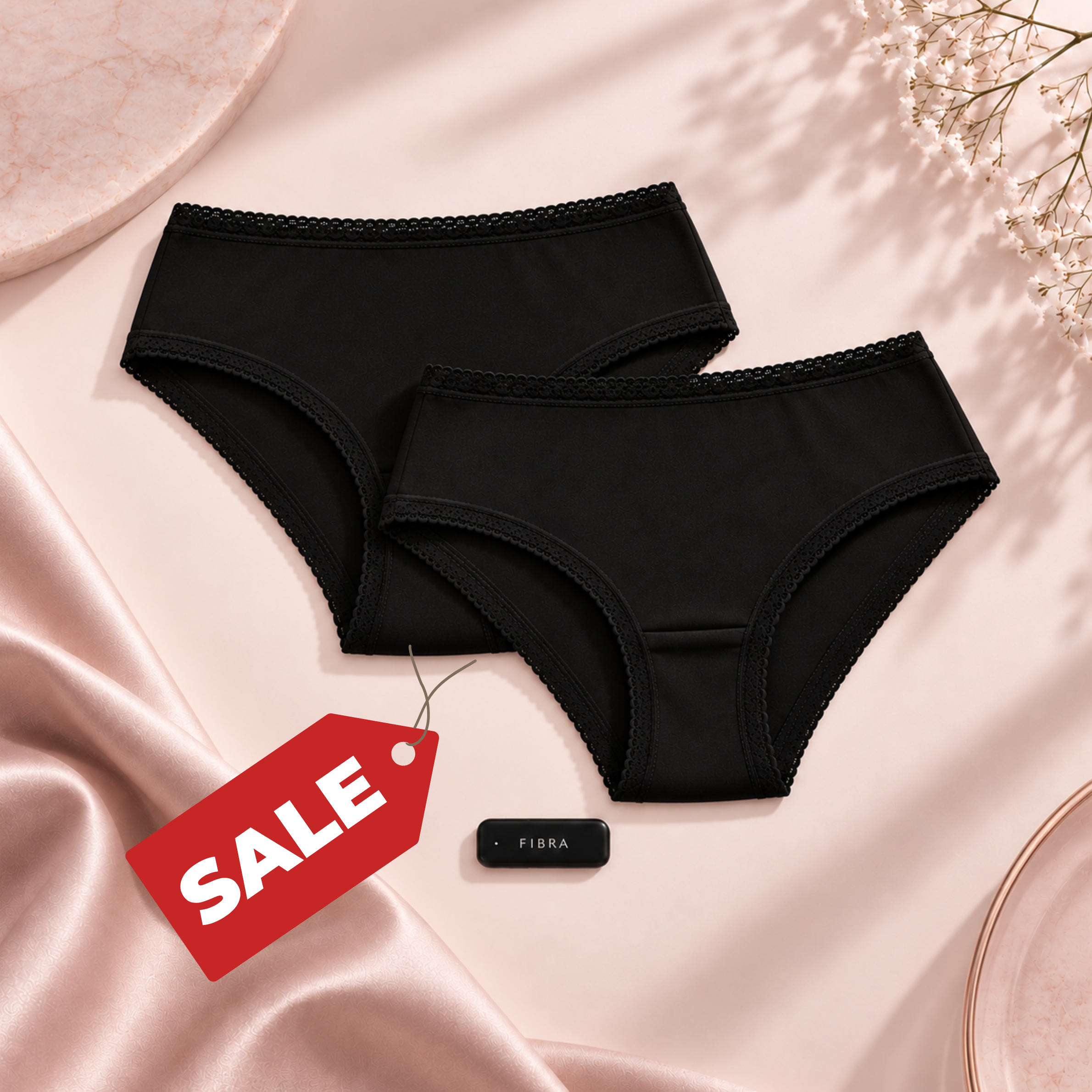 Two pairs of Fibra smart underwear with the Fibra electronic unit